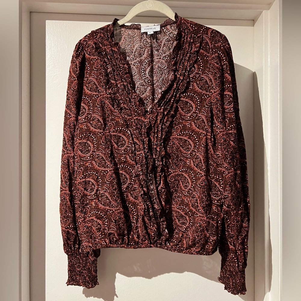 Evereve Long Sleeved Paisley Print Wrap Front Blouse, Size M